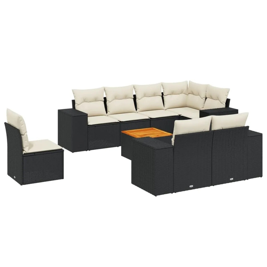 vidaXL 9-tlg. Garten-Sofagarnitur in L-Form aus Polyrattan mit Kissen und Armlehnen, Schwarz - Bild 2
