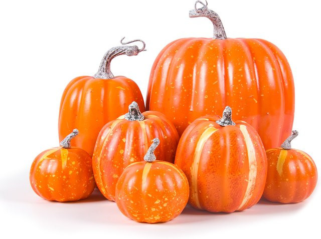 Cyuan 7er Set Künstliche Kürbisse aus Schaumstoff für Herbst, Thanksgiving und Halloween Dekoration - Bild 1