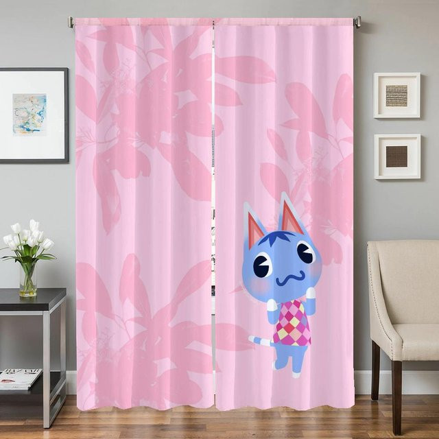 2er-Set Animal Crossing Verdunkelungsvorhänge für Fenster und Türen, halbtransparent, Farbe: Pink, B: 50 cm, H: 70 cm - Bild 1