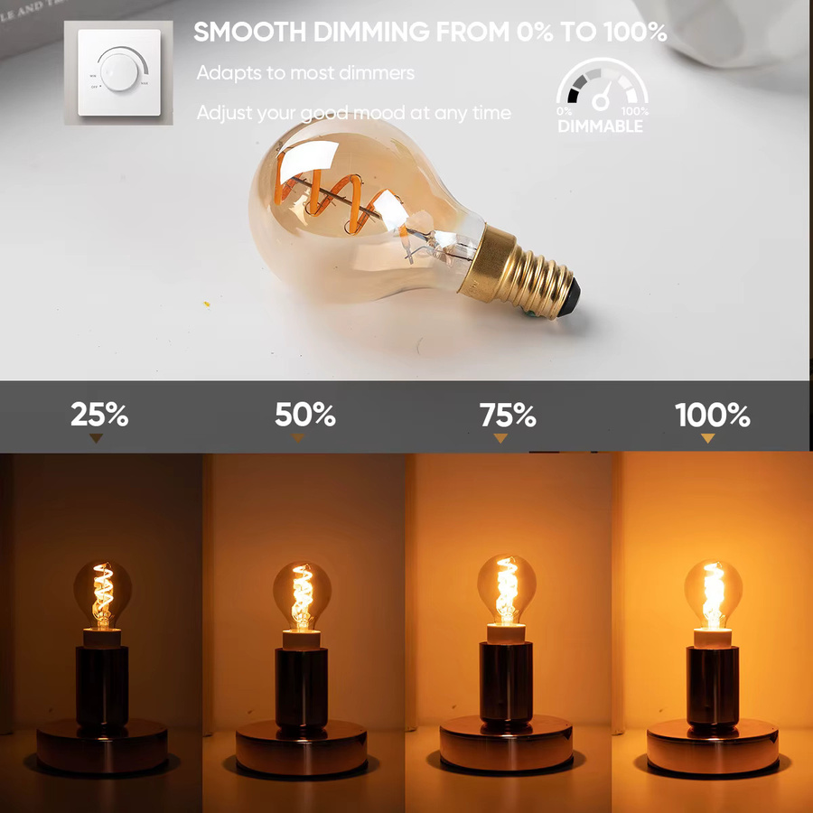 Grensk Retro LED Spirale Glühlampe G45 Globe Ball in Bernstein, 3W, E14, Warmweiß 2200K, Glas - Bild 2