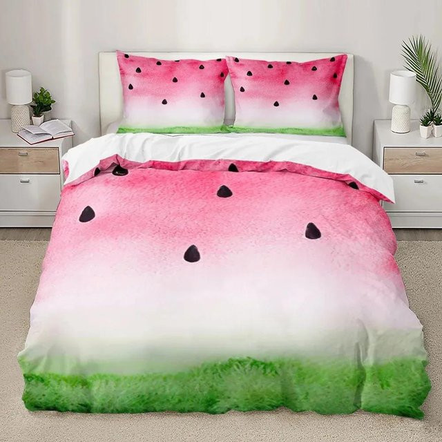 Bettwäsche Set Wassermelone von Your Warm Home in Rosa und Grün, bestehend aus Bettbezug und Kissenbezug aus Polyester, B/H: 135 x 200 cm - Bild 1