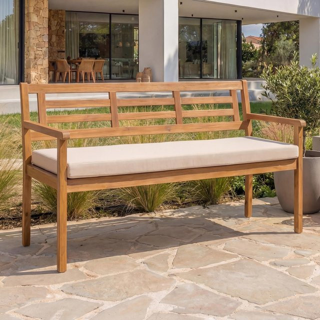 MCW Gartenbank N47 aus Massiv-Holz Akazie mit Kissen in Beige - Bild 1