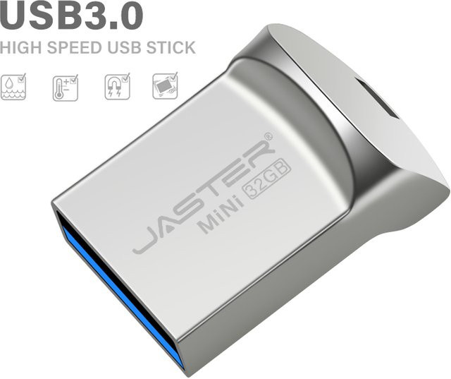 JASTER Super Mini USB 3.0 Flash Drive 64 GB Memory Stick in Schwarz und Silber - Bild 1