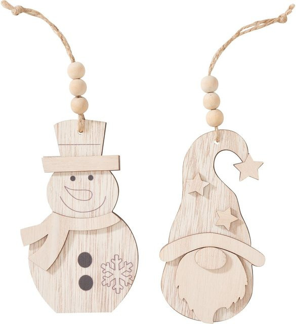VBS Holz-Anhänger Wichtel und Schneemann in Beige, 2er Set - Bild 1