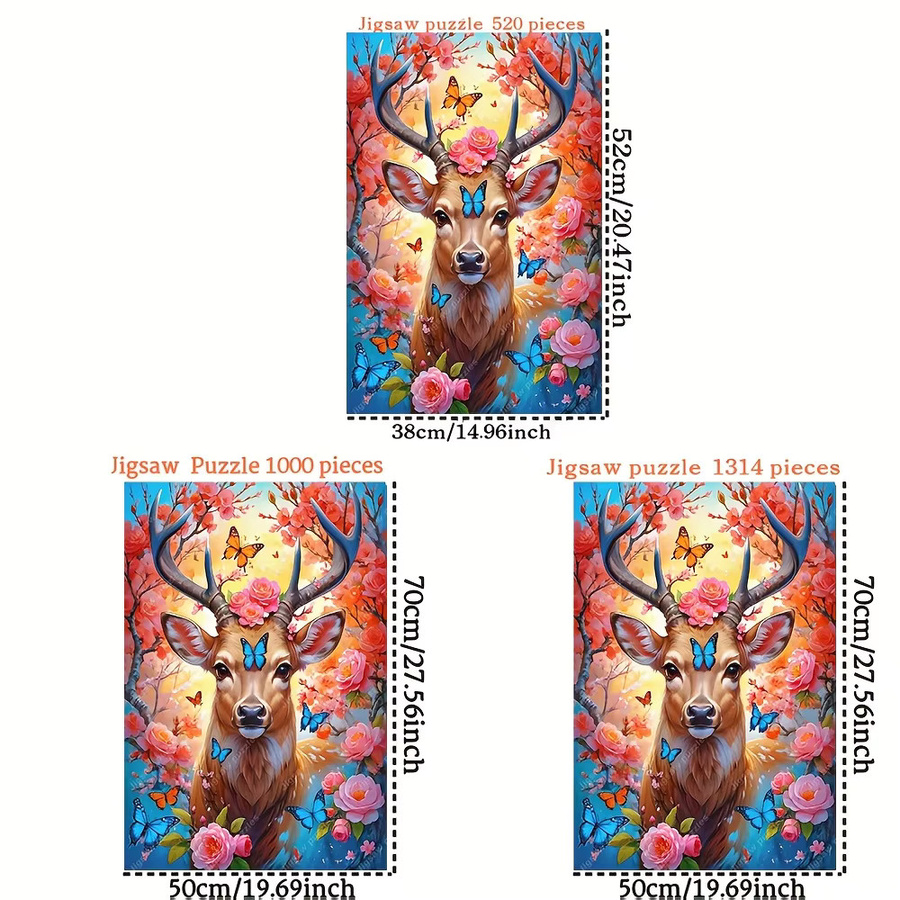 AZNM Puzzle, japanisches Reh, Kirschblüten und Schmetterlinge, bunt - Bild 2