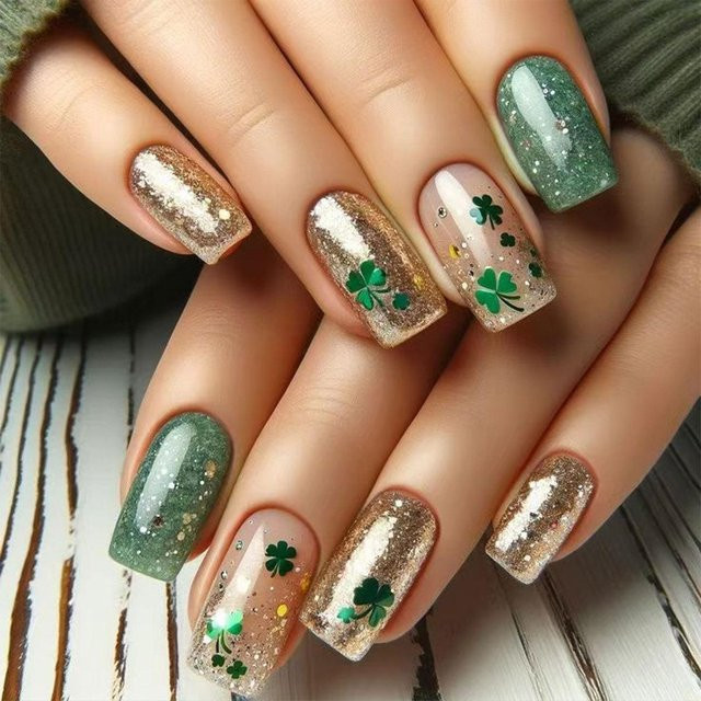 Glamour Nails Künstliche Nägel, Quadratisch, Goldfolien Schmetterlingsmuster, 24 Stück, Damen, Glänzend - Bild 1