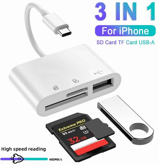 3-in-1 USB-C SD TF CF Kartenleser Adapter für Smartphone und Kamera in Schwarz oder Weiß - Bild 1