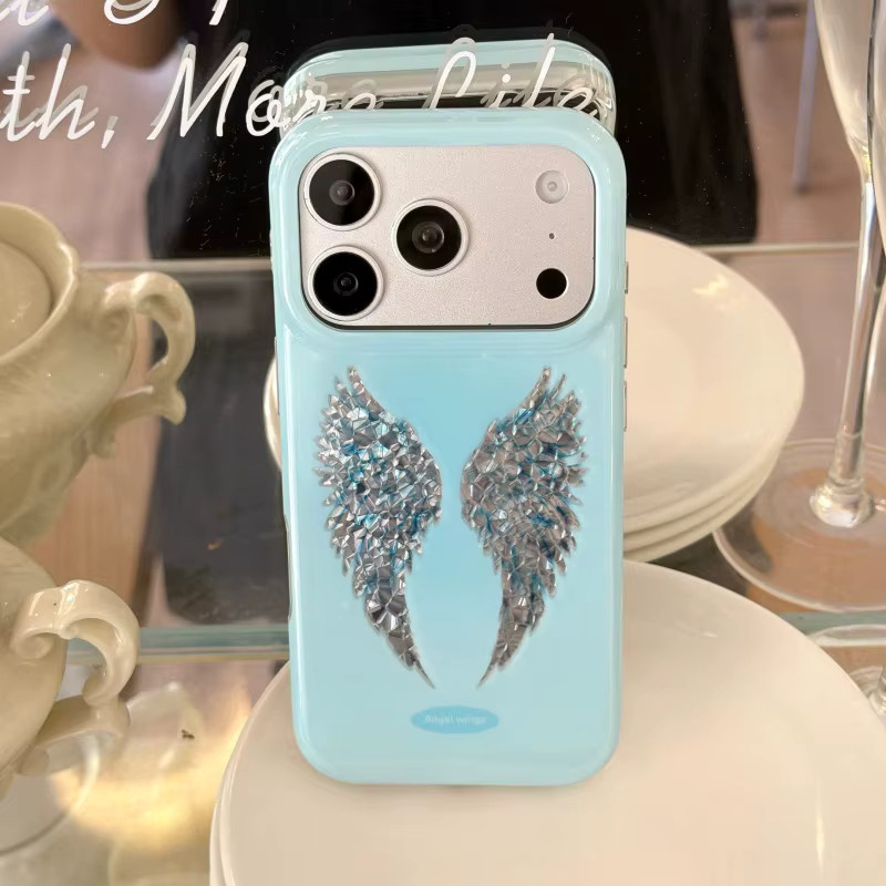 Potdemiel Engelsflügel Handyhülle mit Laser-Effekt für iPhone 15 Pro Max, iPhone 16 Pro Max und iPhone 17 Pro Max in Blau, Schwarz, Weiß und Rosa - Bild 2