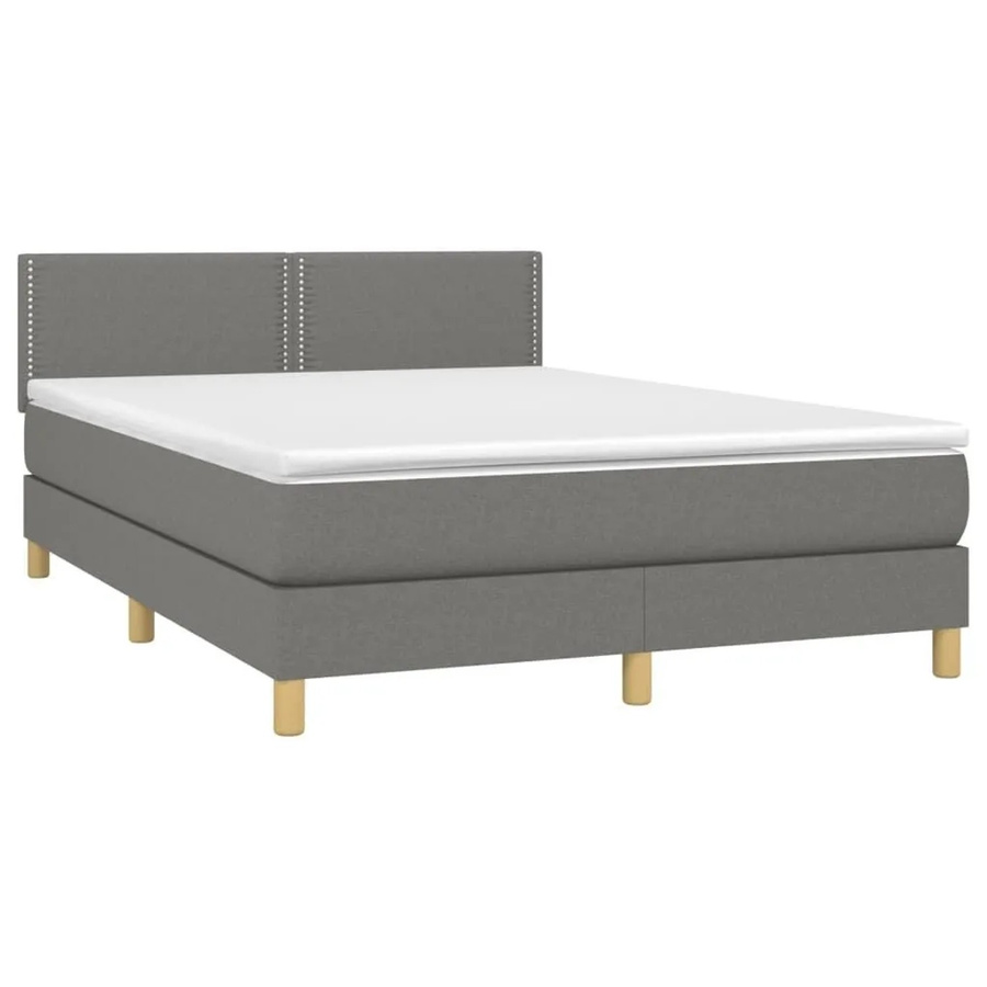 vidaXL Boxspringbett mit Matratze in Dunkelgrau, Hybridbett mit LED-Unterbettbeleuchtung und USB-Ladeanschluss, B/T: 140 x 200 cm - Bild 2