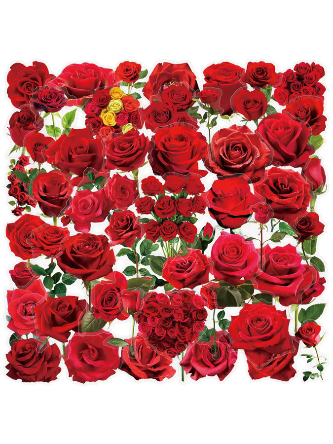 50 Stück transparente rote Rosen-Aufkleber aus wasserfestem PET von AnimeWorlds Store - Bild 4