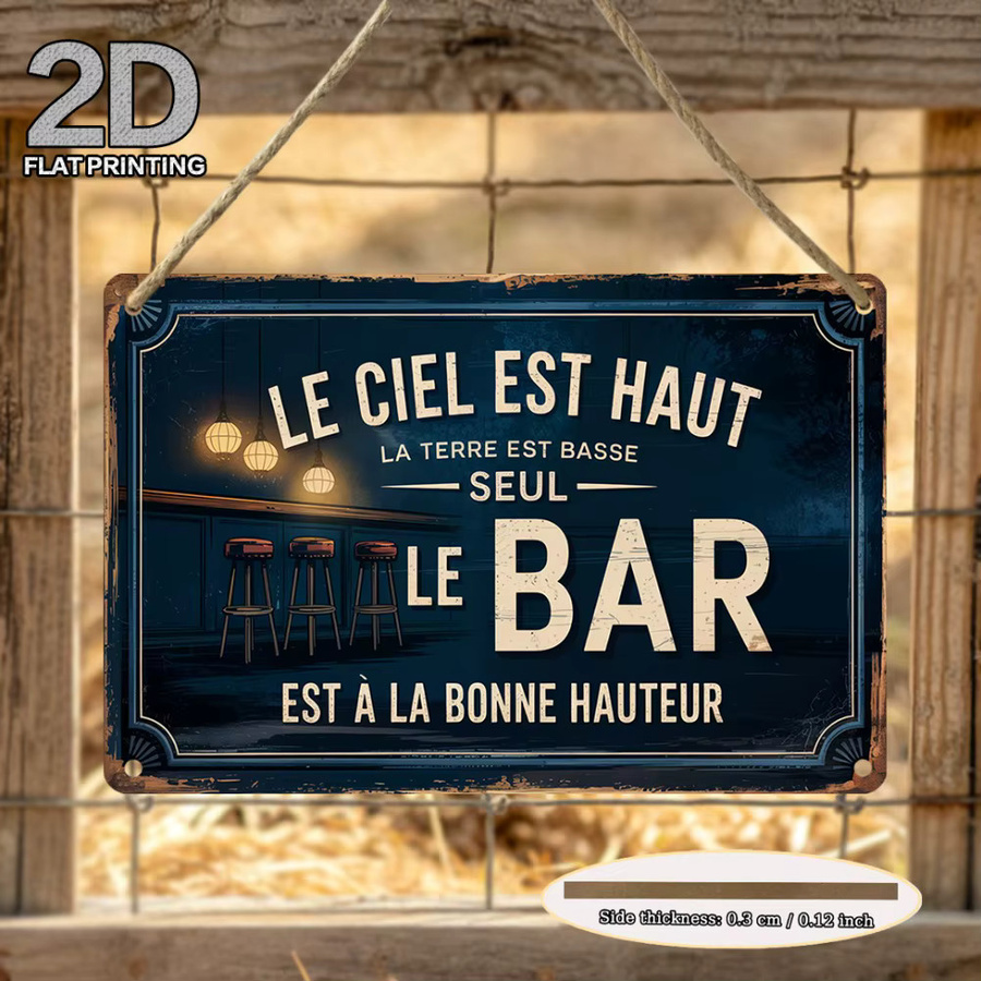 Vintage Barschild Le Ciel est Haut von CIFBUY als Wanddekoration in Blau und Weiß, Metallschild im rustikalen Design, Breite: 51,56 cm, Höhe: 33,53 cm - Bild 4