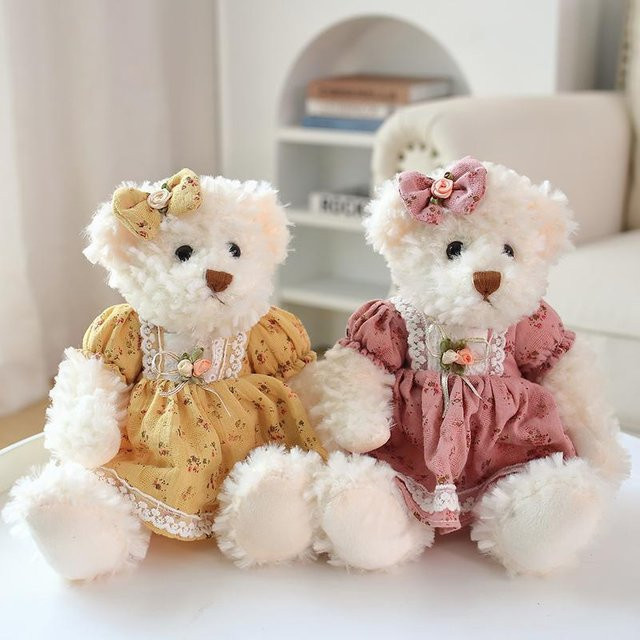 Binchi Keji Travel Schöne Paar Teddybär mit Tuch, Plüsch Spielzeug, 2-teiliges Set, grau - Bild 1