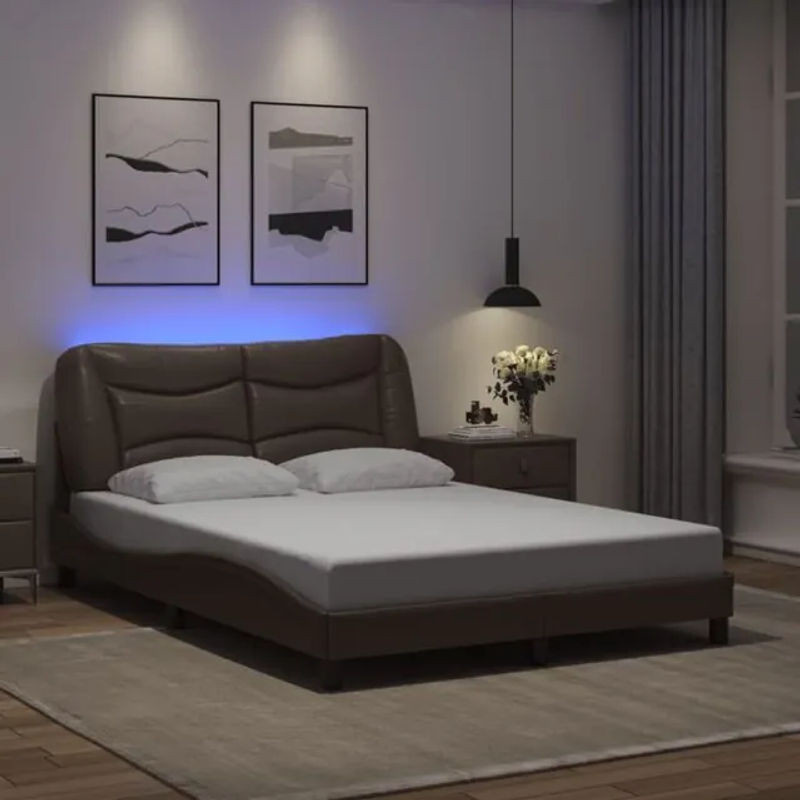 vidaxl Polsterbett Hvar mit LED aus Kunstleder in Braun B: 120 cm, L: 200 cm - Bild 1