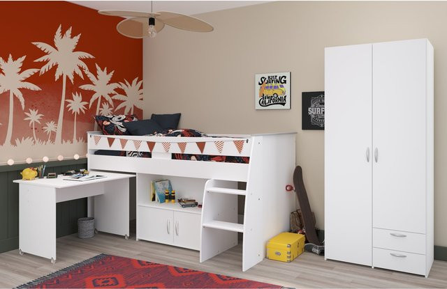 Parisot Kinderzimmer Set Reverse 12 Weiß bestehend aus Hochbett mit Schreibtisch und Kleiderschrank - Bild 1