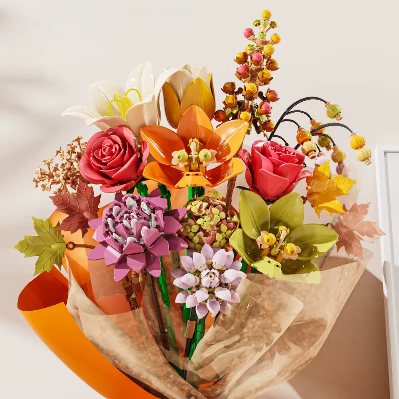 Yaafun Rosenstrauß Bausatz mit 813 Teilen, DIY Blumen-Bausteine in Multicolor als kreative Schreibtischdekoration - Bild 2