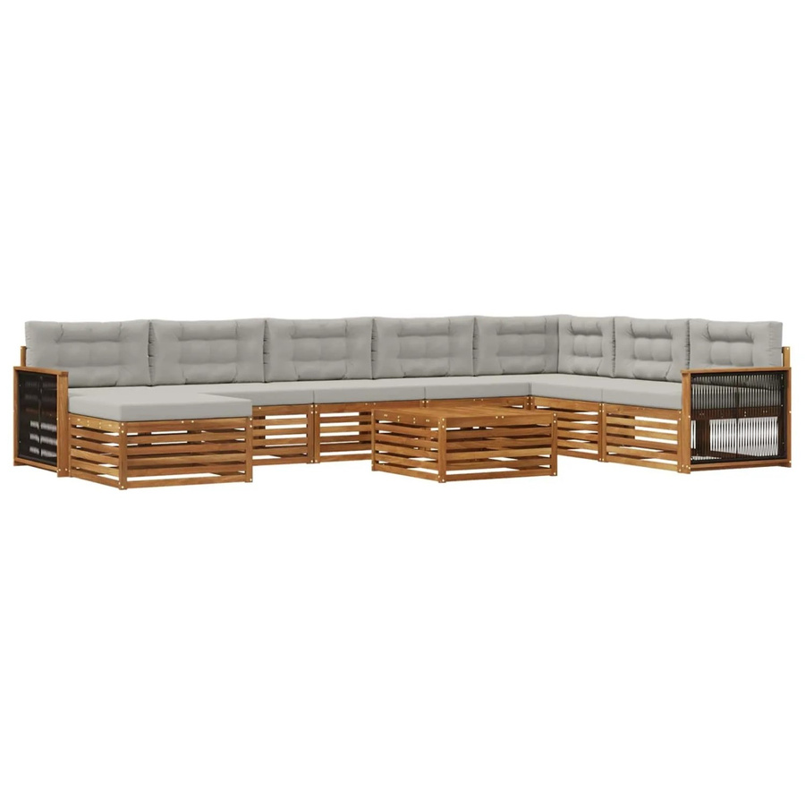 vidaXL Outdoor-Sofagarnitur aus Akazienholz mit 9 Kissen in Natur und Hellgrau - Bild 2