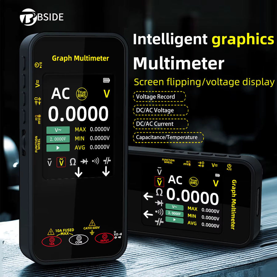 BSIDE Grafikmultimeter in Schwarz mit Datenprotokollierung als hochpräzises digitales Voltmeter zur Messung von Strom, Widerstand, Kapazität und Durchgangsprüfung - Bild 2