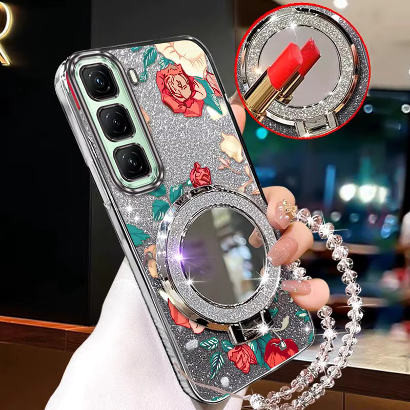Handyhülle mit roten Rosen und Lanyard für Infinix Hot 50, 60, 40 und 30 Serien in Rot/Silber - Bild 2