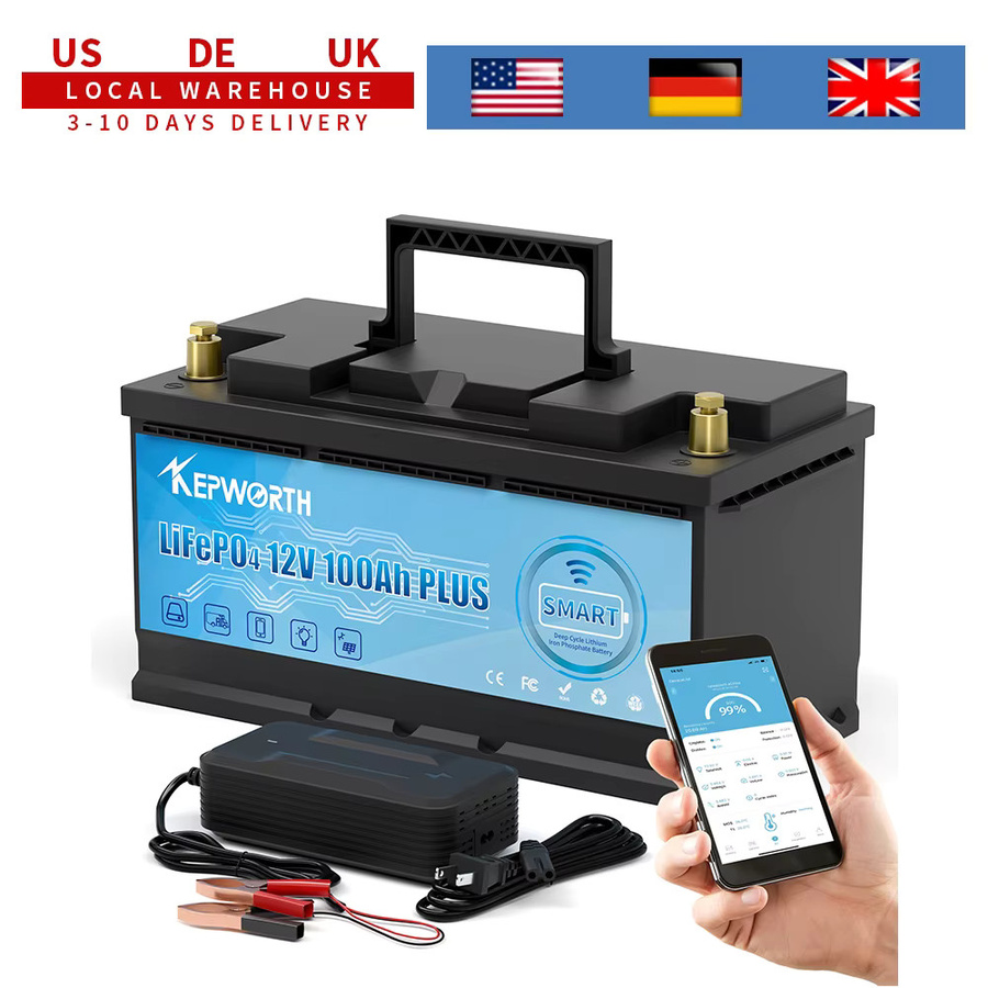 KEPWORTH LiFePO4-Akku 12 V 100 Ah, wiederaufladbarer Lithium-Eisenphosphat-Akku in Schwarz - Bild 2