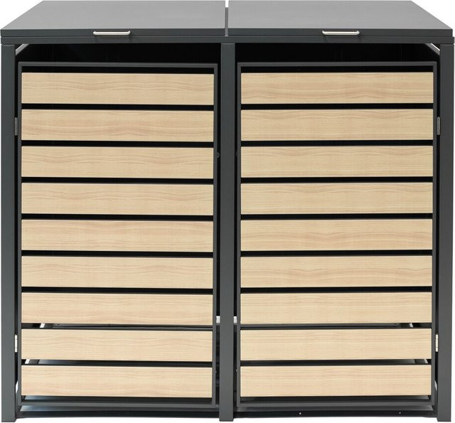 Westmann Mülltonnenbox 2-fach in Holzoptik aus Stahl, Anthrazit, B/T/H: 132 x 80 x 116 cm - Bild 2