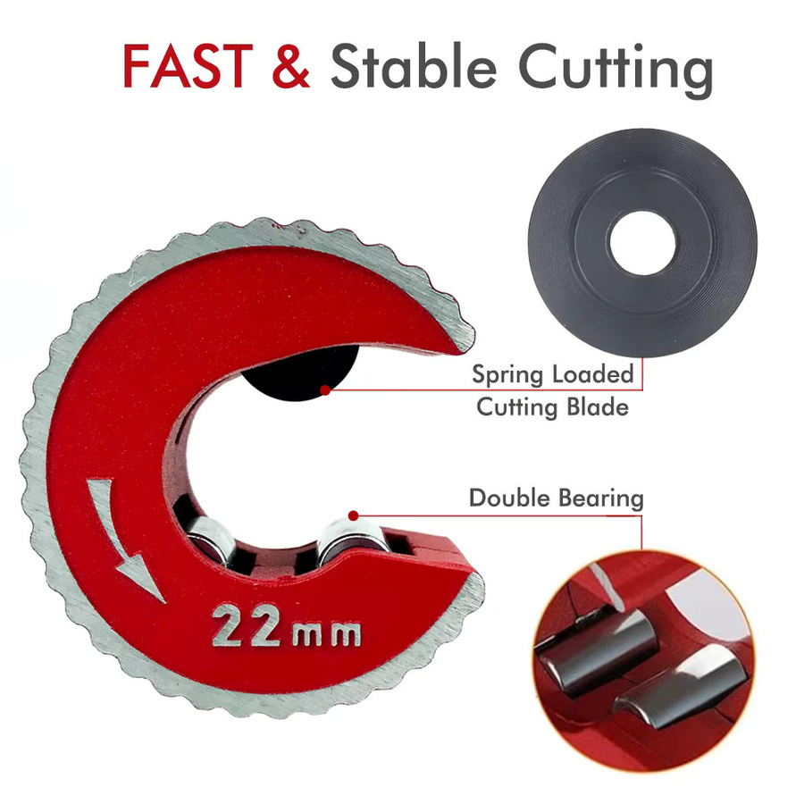 QDS Mini-Rohrschneider aus Aluminiumlegierung mit Selbstverriegelung in Rot für Kupfer, Aluminium, PVC und Kunststoff - Bild 3