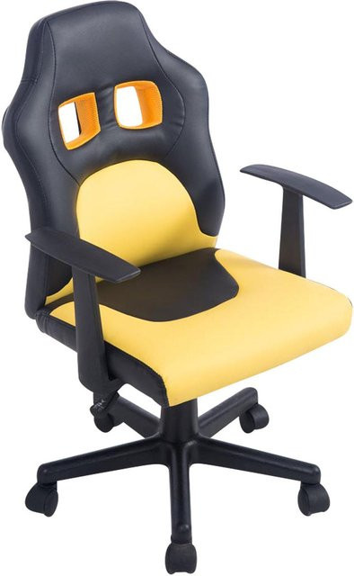TPFLiving Kinder Bürostuhl Funny aus Kunstleder in Schwarz/Gelb mit Armlehnen und Rollen - Bild 1