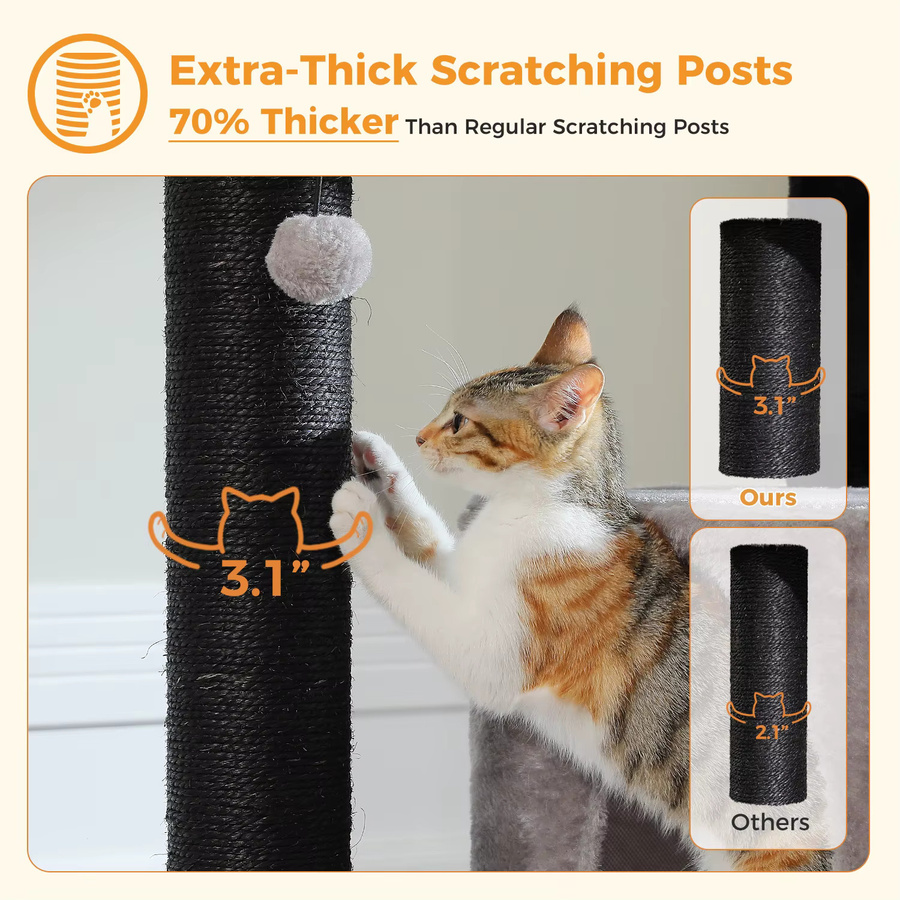 PAWZ Road Kratzbaum in Grau mit Hängematte und Plüsch für große Katzen - Bild 2