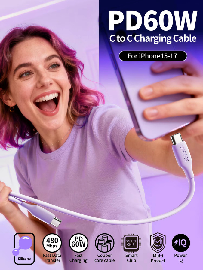 3er-Set LAIHONEN USB-C PD Schnellladekabel 60 W aus Silikon in Schwarz für iPhone und Android-Smartphones - Bild 4