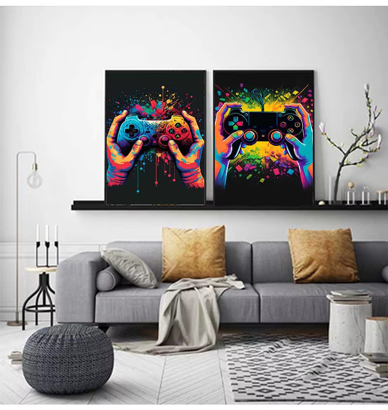 Potdemiel Wandkunst Poster mit bunten Spielcontrollern, Nordisches Design Leinwandgemälde für das Kinderzimmer und die Heimdekoration, Mehrfarbig - Bild 2