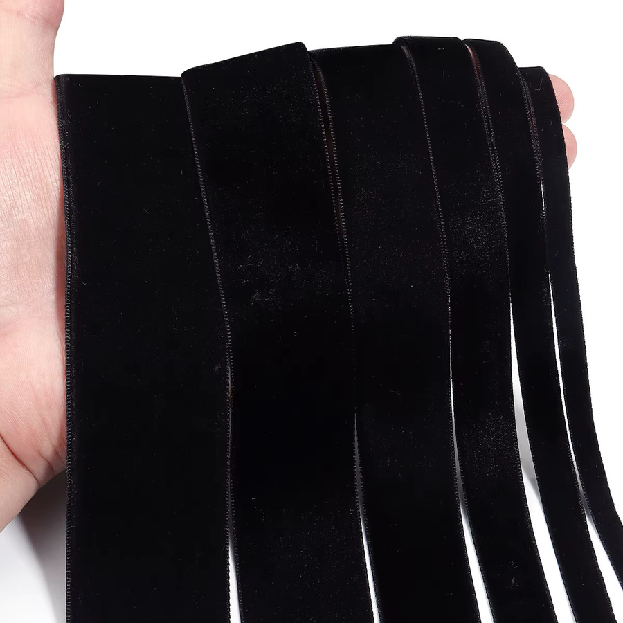 Schwarzes Samtband mit einseitiger Beflockung für DIY Dekoration und Geschenkverpackungen, Breite: 6 mm bis 38 mm - Bild 4