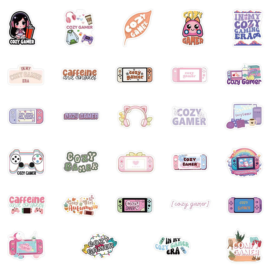 Kpustyle Cartoon Cozy Gamer Graffiti Aufkleber Set in Multicolour zur Dekoration von Laptop, Handy und Notizbuch - Bild 2