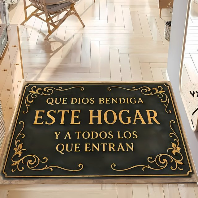 VIKAMA Spanische Segensmatte Que Dios Bendiga Este Hogar, rutschfeste und waschbare Vintage-Teppichmatte in Schwarz, B/T: 60 x 40 cm - Bild 1