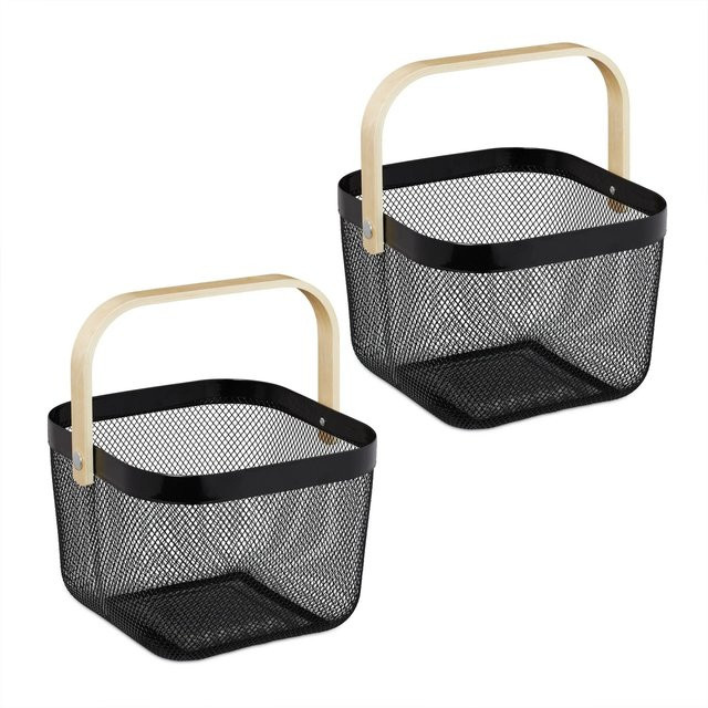 Relaxdays Drahtkorb 2er Set aus Metall in Schwarz mit Henkel und Gitterdesign, B/T/H: 17,5 x 26 x 24,5 cm - Bild 1