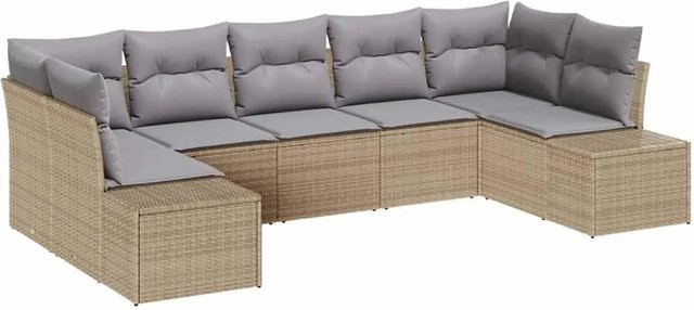 7-tlg. vidaXL Garten-Sofa-Set in U-Form aus Poly-Rattan und Stahl mit Kissen in Beige-grau - Bild 1