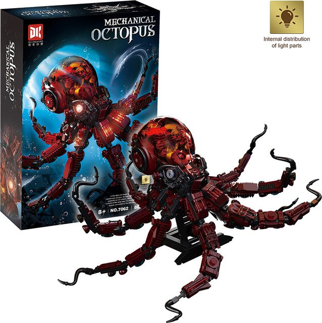 wishiot Mechanisches Oktopus Sammlermodell STEM-Bausteine-Set in Rot mit 882 Teilen - Bild 1
