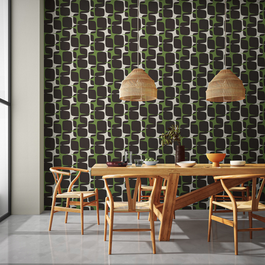 Scion Tapete Going Lohko in Juniper/Liquorice mit abstraktem geometrischem Design in Grün - Bild 1