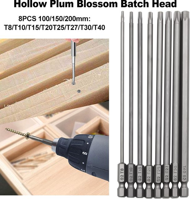 Mr Drill S2 Schraubendreherkopf Set mit sechseckigem Griff, 8 Stück, T8-T40, für Handbohrmaschinen und pneumatische Werkzeuge - Bild 1