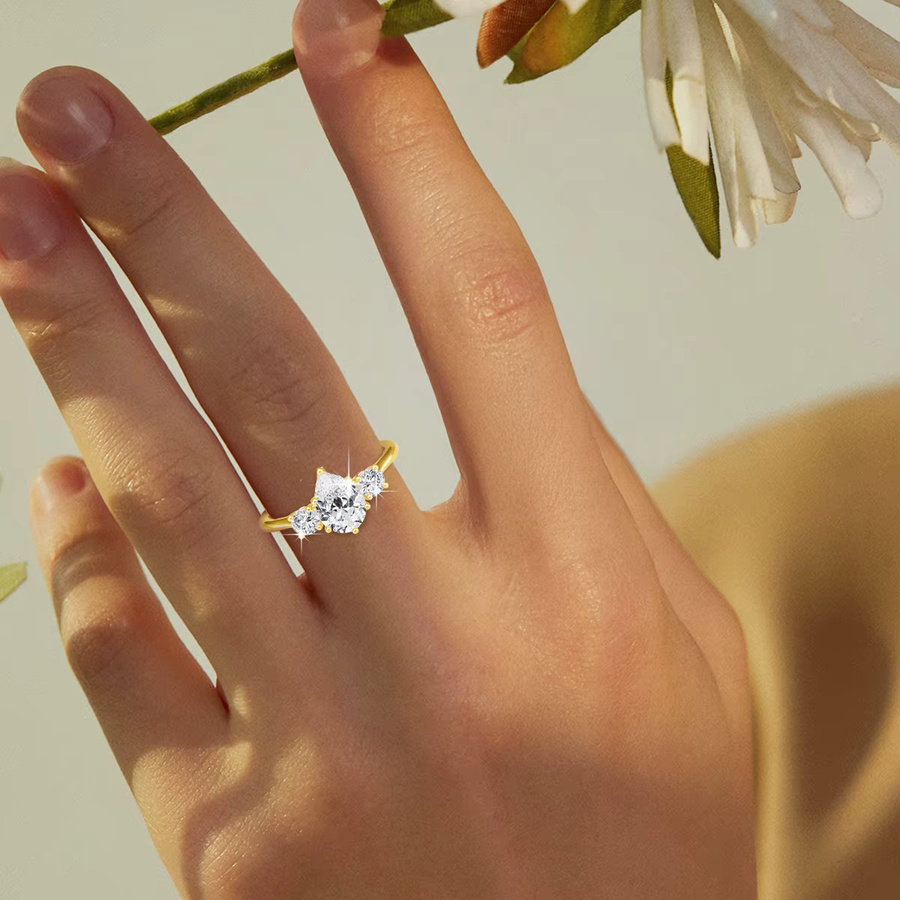 szjinao Moissanit-Diamantring, 585 Gold, Damen - Bild 3