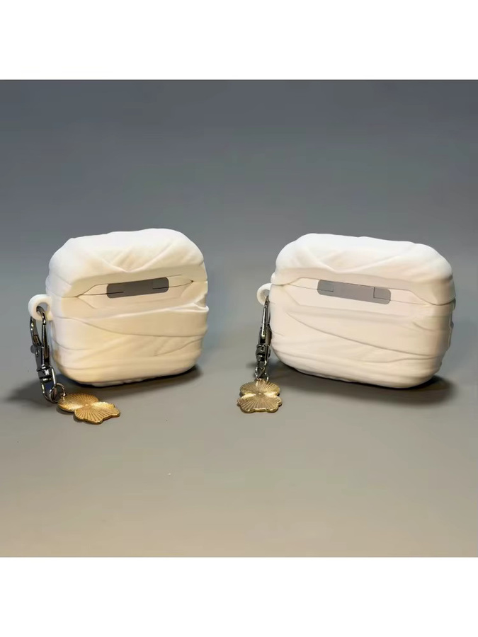 Kreative 3D Mumien-Kopfhörerhülle aus Silikon für Apple AirPods Pro und AirPods (Modelle 1, 2, 3, 4) in Weiß mit Anhänger - Bild 6