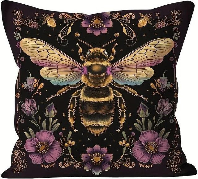 Dekorativer Kissenbezug von JMG Clothing mit mystischem Vintage Bienenmuster in Schwarz, B/B: 45 x 45 cm - Bild 1