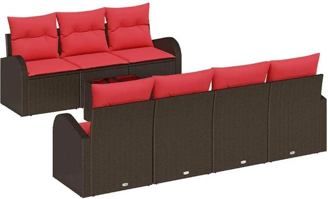 vidaXL Gartenmöbel Set 8-teilig aus Polyester und Stahl in Braun und Rot mit gewebtem Muster - Bild 1