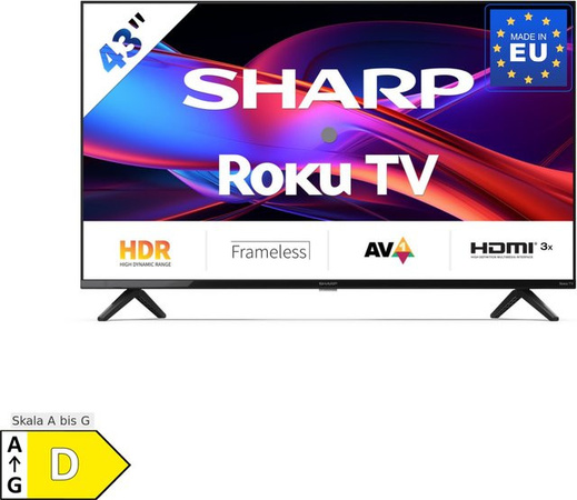 Sharp 43GD2225E Full HD LED Fernseher 43 Zoll in Schwarz mit Roku TV, HDR10, WLAN, Dreifach-Tuner DVB-T2/C/S2, 3x HDMI und USB