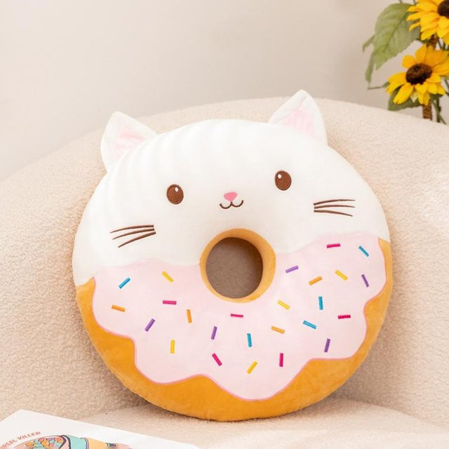 Yiran toy Cartoon Tier Donut Plüschkissen in Weiß, rundes Kawaii Sitzkissen mit Ringform, Durchmesser: 42 cm - Bild 1