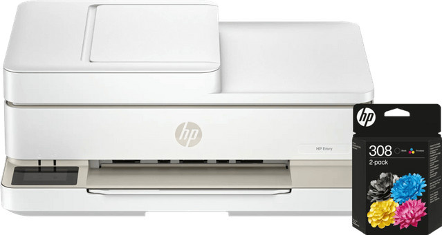 HP ENVY 6520e Inkjet Multifunktionsdrucker mit Scan, Kopie und Fax in Weiß/Beige inklusive einem Satz Reservepatronen und Wi-Fi sowie USB-Anschluss - Bild 1