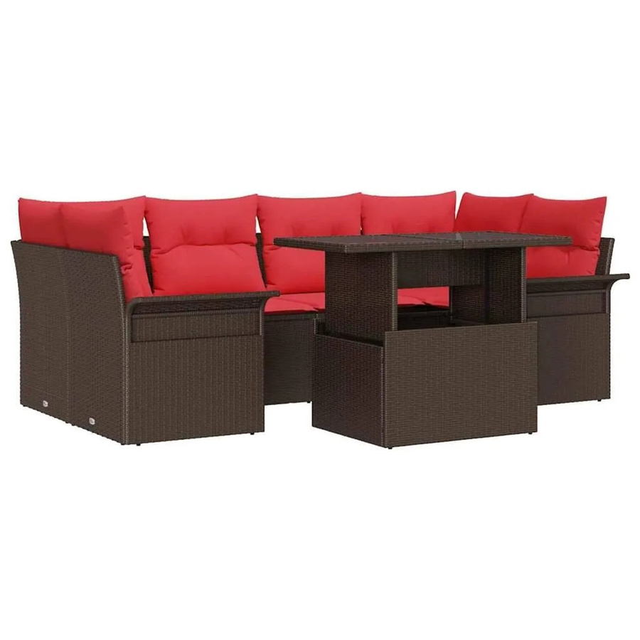 vidaXL Gartensofa-Set aus Polyrattan in Braun mit 7-teiliger L-Form, Kissen und integriertem Stauraum für Terrasse und Garten - Bild 2