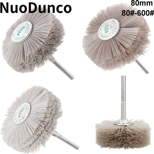 NuoDunco Nylon-Schleifdraht-Radbürste zum Entgraten von Metall und Holz, Durchmesser: 80 mm - Bild 1