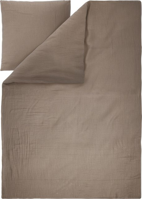 LIVARNO Bettwäsche Musselin aus Baumwolle Braun, Set bestehend aus 1x Bettbezug 135 x 200 cm und 1x Kissenbezug 80 x 80 cm - Bild 1