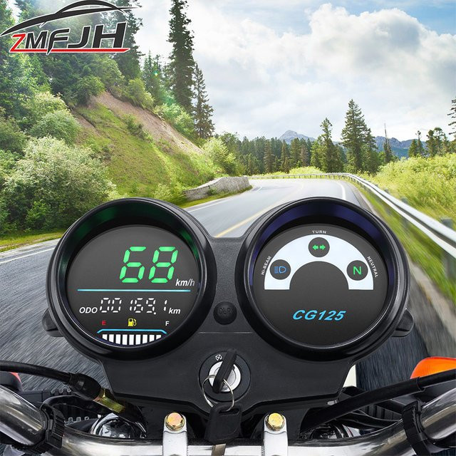 ZMFJH Digitaler LED Motorrad Tachometer für Honda CG125 in Schwarz mit Kilometerzähler und Kraftstoffanzeige - Bild 1