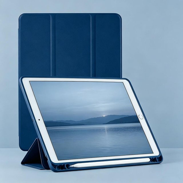 Magnetische Smart Flip Hülle aus weichem Silikon für Apple iPad Air 1 2 3 und iPad 5 6 7 8 9 Generation in Blau - Bild 1