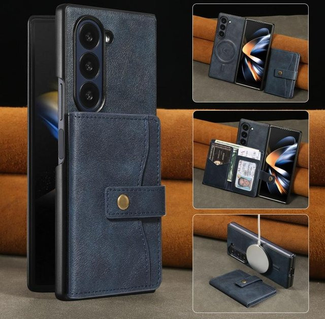 MagSafe Kabellose Lade Geldbörse Karten Handyhülle für Samsung Galaxy Z Fold 7 6 5 4 3 und Flip in Schwarz, Braun, Rot oder Blau - Bild 1